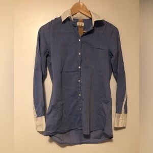 DIEGA Blue Button-Up Shirt with White Collar